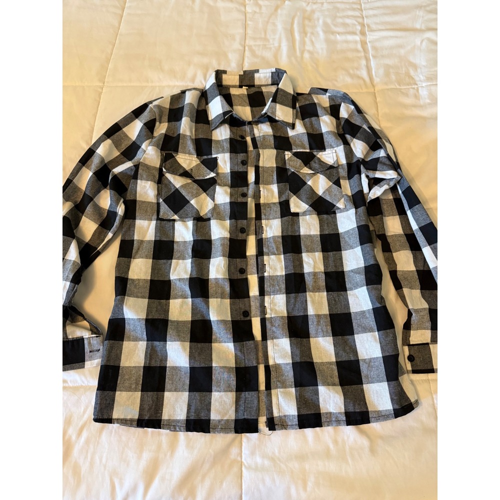 Black and White Buffalo Plaid Button Up Shirt WomenMedium Long Sleeve Checkered